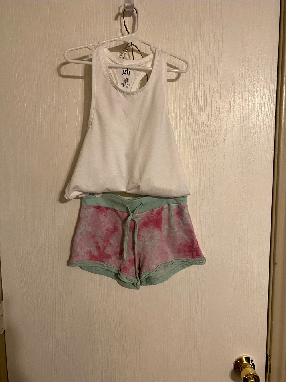 GB girls White Tank Top and T2love Pink Green Tie-Dye Shorts Matching Set